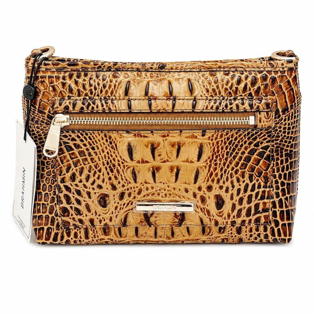 Brahmin Vida Designer Crossbody Bag Toasted Melbourne Leather Handbag Clutch